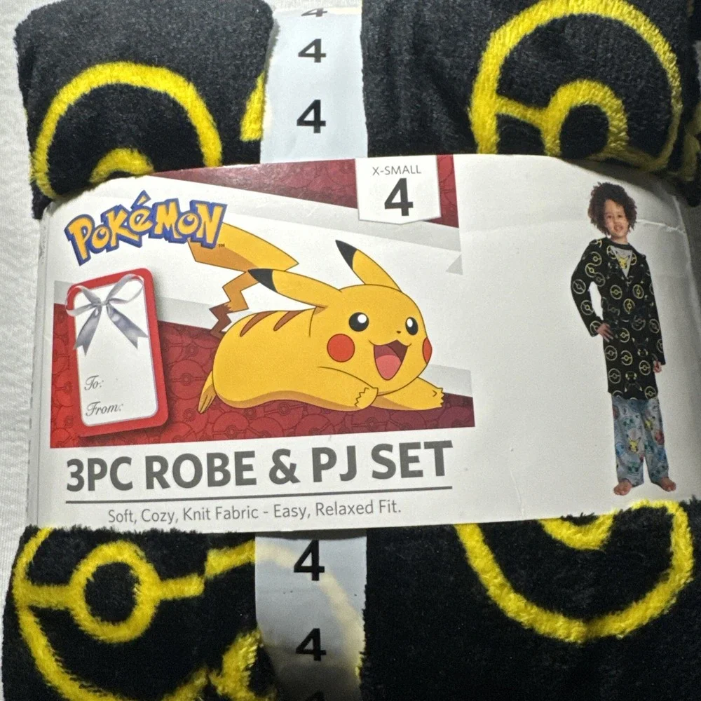Pokemon | Boys 3-Piece Super‎ Soft Hooded Robe & Pajama Set | Size 4 X-Smal